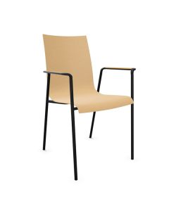 Brunner Fina 6408/A Stapelstuhl mit Vierfußgestell, Holzschale und Armlehnen