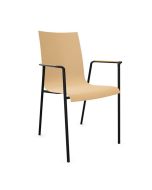 Brunner Fina 6408/A Stapelstuhl mit Vierfußgestell, Holzschale und Armlehnen
