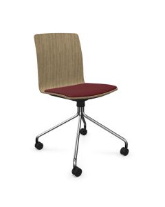 ProfiM Com K22HC Besucherstuhl mit festem Spinnenfuß, Holzschale, Rollen und Sitz gepolstert