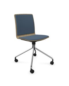 ProfiM Com K32HC Besucherstuhl mit festem Spinnenfuß, Holzschale, Rollen, Sitz und Rücken gepolstert